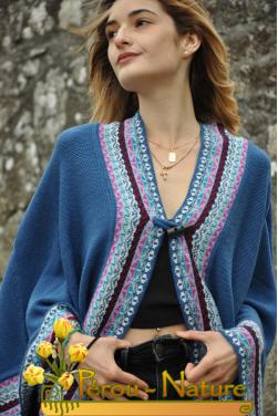Cape femme Bleu celeste en laine d'alpaga