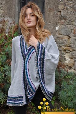 Cape femme gris des Andes en laine d'alpaga