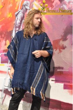 Poncho péruvien homme en laine naturelle d'alpaga