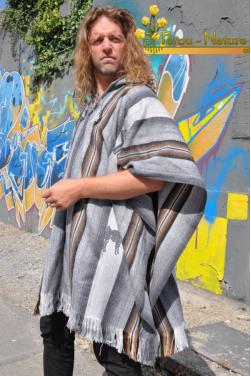 Poncho alpaga homme multicolore gris souris