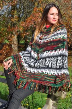 Poncho femme chiné vert canopée