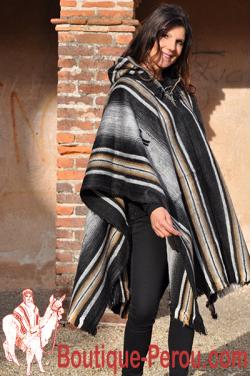 Poncho grande taille en laine d'alpaga, taille unique adulte.