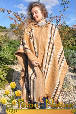 Poncho avec capuche en alpaga