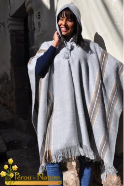 Élégant poncho femme tissé en laine d'alpaga