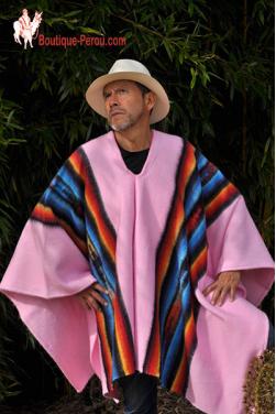 Poncho péruvien homme en laine naturelle d'alpaga