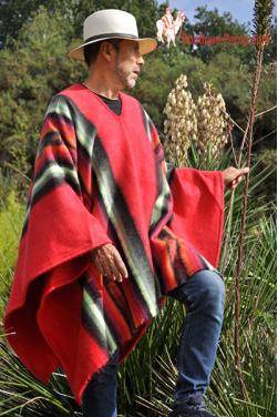 Poncho péruvien homme en laine naturelle d'alpaga