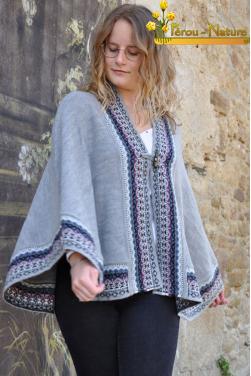Cape femme gris des Andes en laine d'alpaga