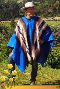 Poncho péruvien homme en laine naturelle d'alpaga