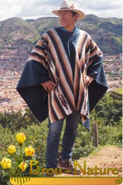 Poncho péruvien homme en laine naturelle d'alpaga