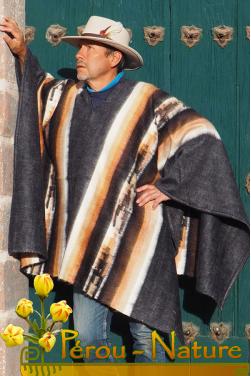 Poncho péruvien homme en laine naturelle d'alpaga