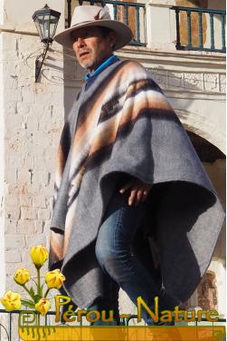 Poncho péruvien homme en laine naturelle d'alpaga