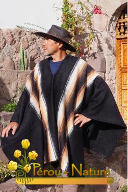 Poncho péruvien homme en laine naturelle d'alpaga