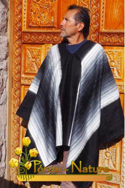 Poncho péruvien homme en laine naturelle d'alpaga