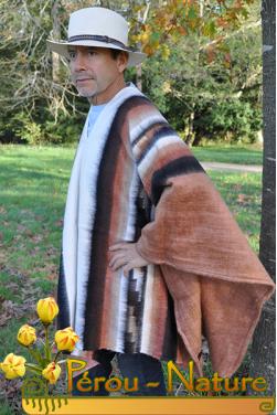 Poncho péruvien homme en laine naturelle d'alpaga