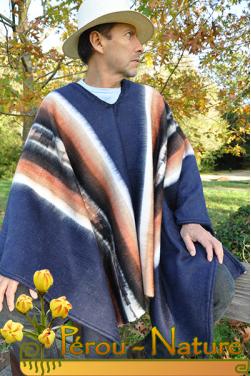 Poncho péruvien homme en laine naturelle d'alpaga