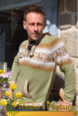 Pull péruvien homme avec capuche en laine d'alpaga