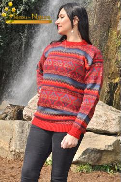 Pull alpaga rouge des Andes