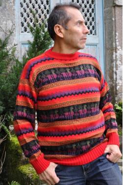 Pull-over jacquard rouge des Andes