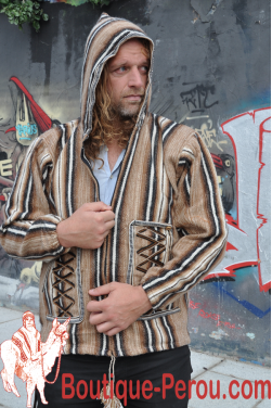 Blouson homme avec capuche tisse en laine d'alpaga