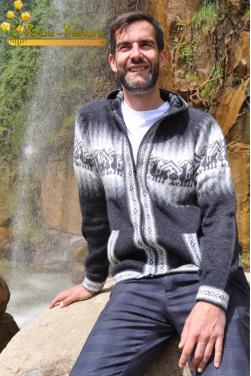 Cardigan homme chaud avec capuche laine alpaga