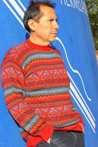 Pull home rouge indien laine alpaga
