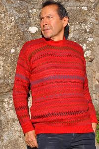 Pull-over homme rouge des andes en laine alpaga
